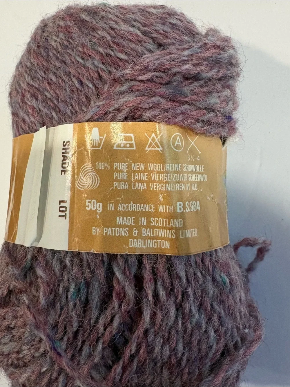 Patons Moorland 100% Pure Wool Yarn Tweed D.K. Purple Spun In Scotland 50 Grams